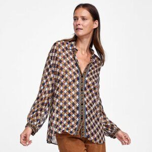 NWT  ZARA METALLIC THREAD PRINTED SHIRT SZ M